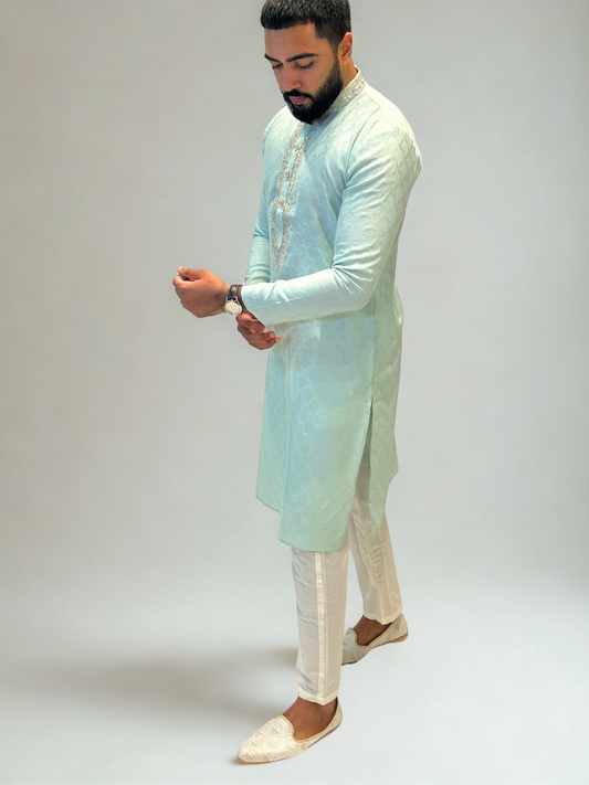 Mint Green Embroidered Kurta Pajama Set