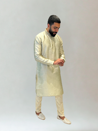 Light Gold Textured Kurta Pajama Set