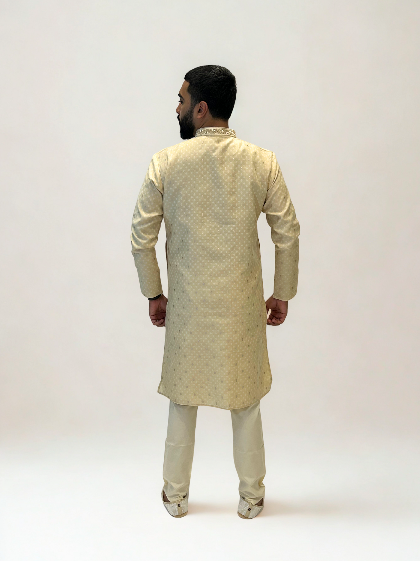 Beige Mirror Embroidered Kurta Pajama Set