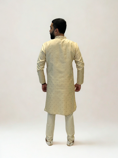 Beige Mirror Embroidered Kurta Pajama Set