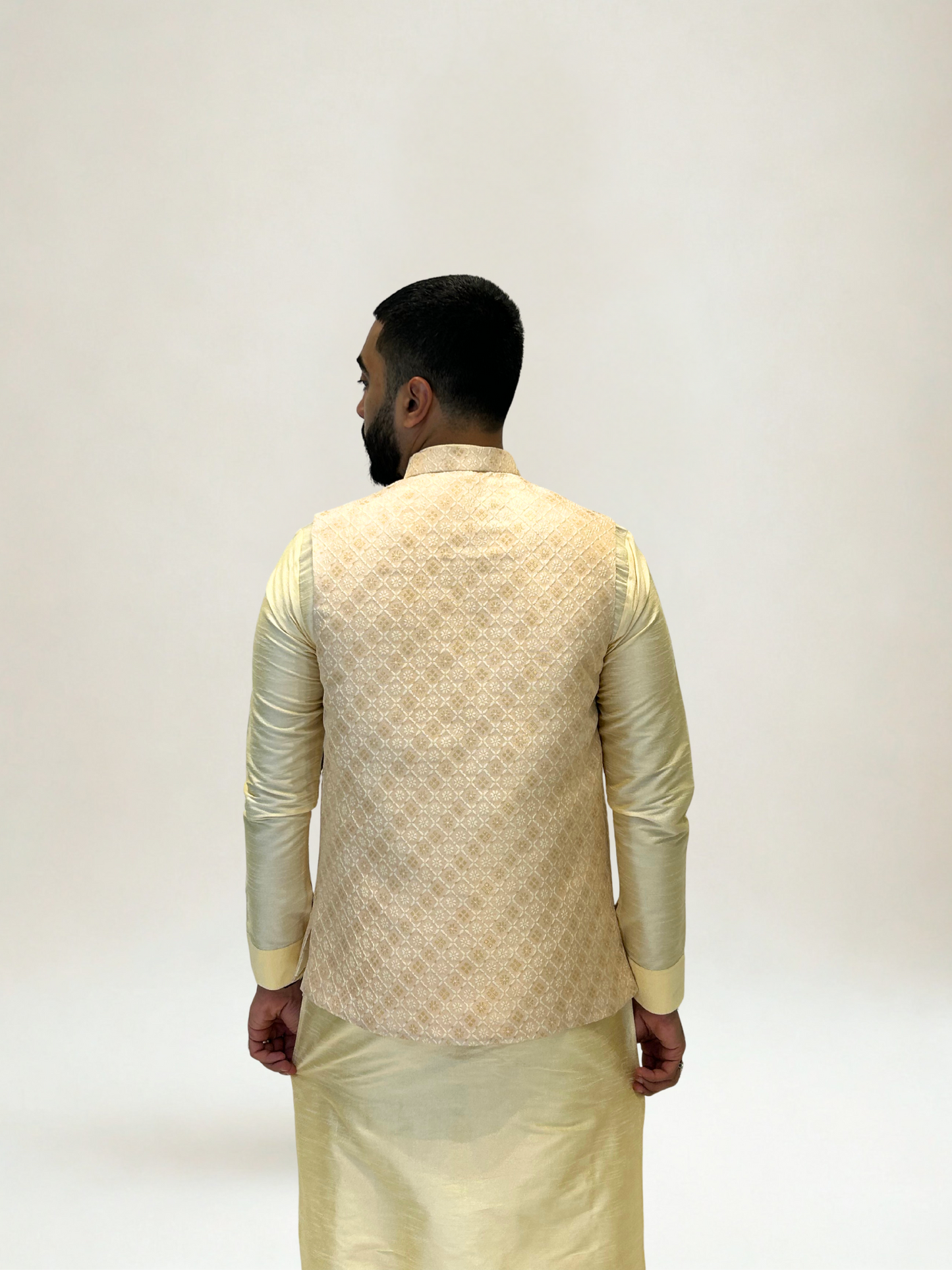 Peach Gold Self-Patterned Nehru Jacket