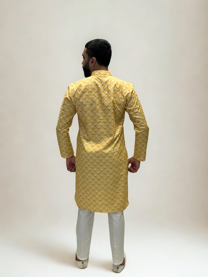 Yellow & Mustard Printed Embroidered Kurta Set