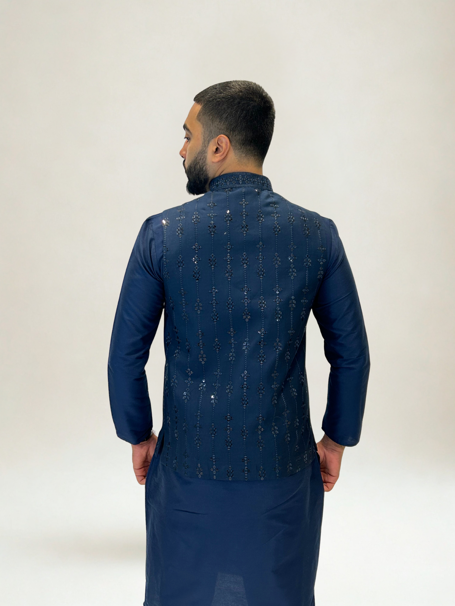 Navy Embroidered Nehru Jacket