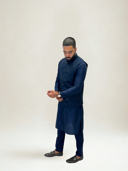 Navy Embroidered Nehru Jacket