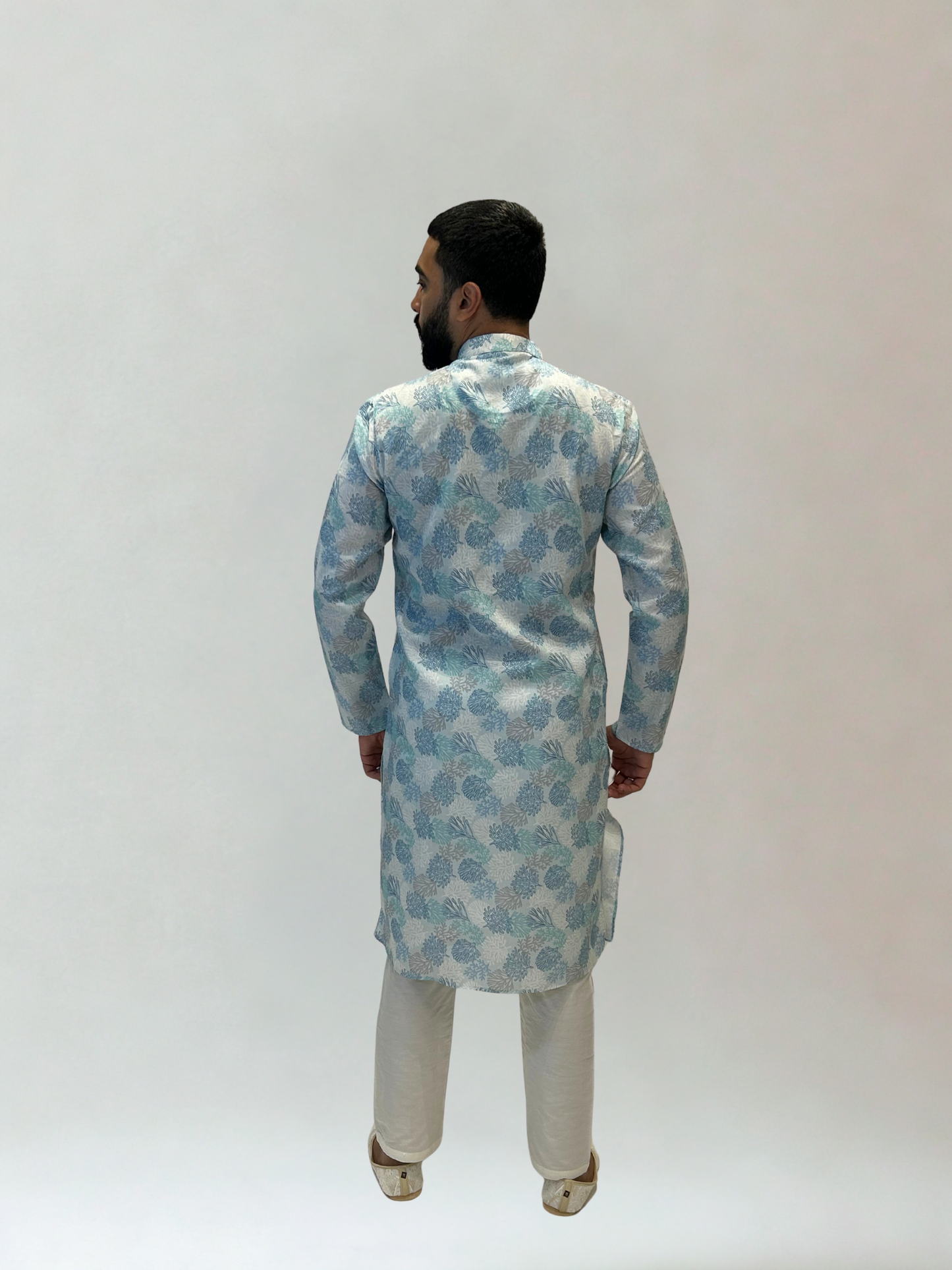 Sky Blue Pastel Printed Linen Kurta Set