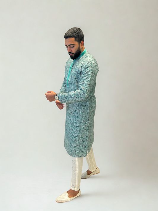 Green Ikat Pattern Kurta Set