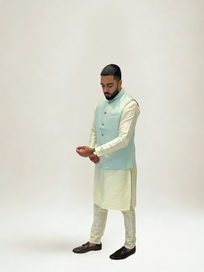 Mint Green Self-Patterned Nehru Jacket