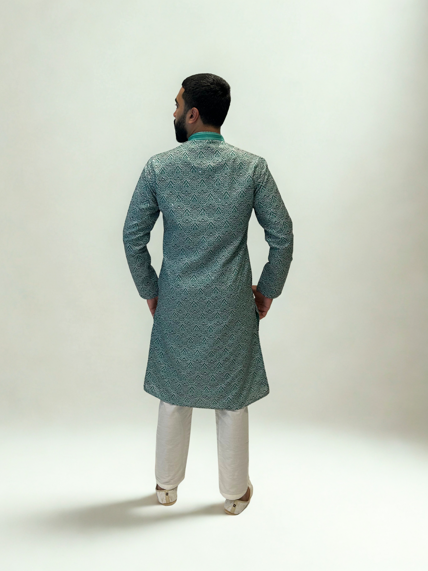 Green Ikat Pattern Kurta Set