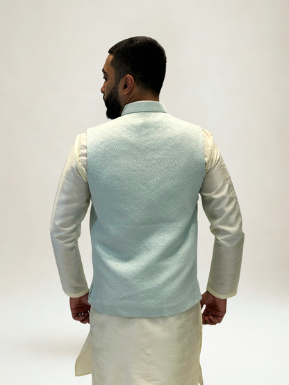 Mint Green Self-Patterned Nehru Jacket