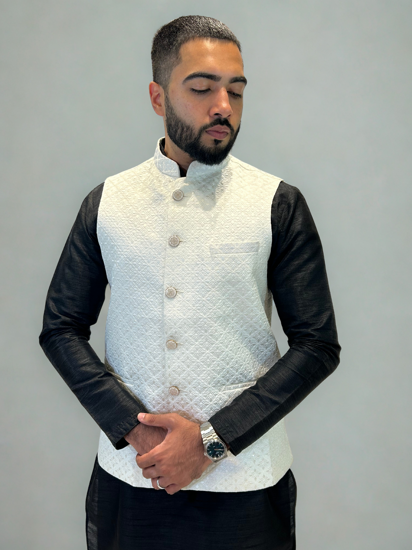 Ivory Patterned Nehru Jacket