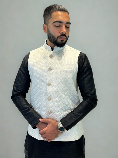 Ivory Patterned Nehru Jacket