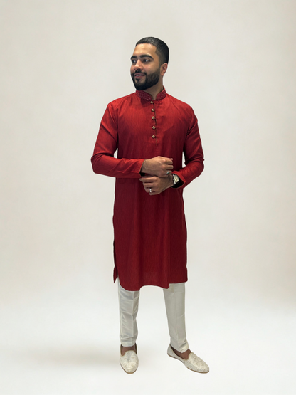 Red Neck Work Kurta Set