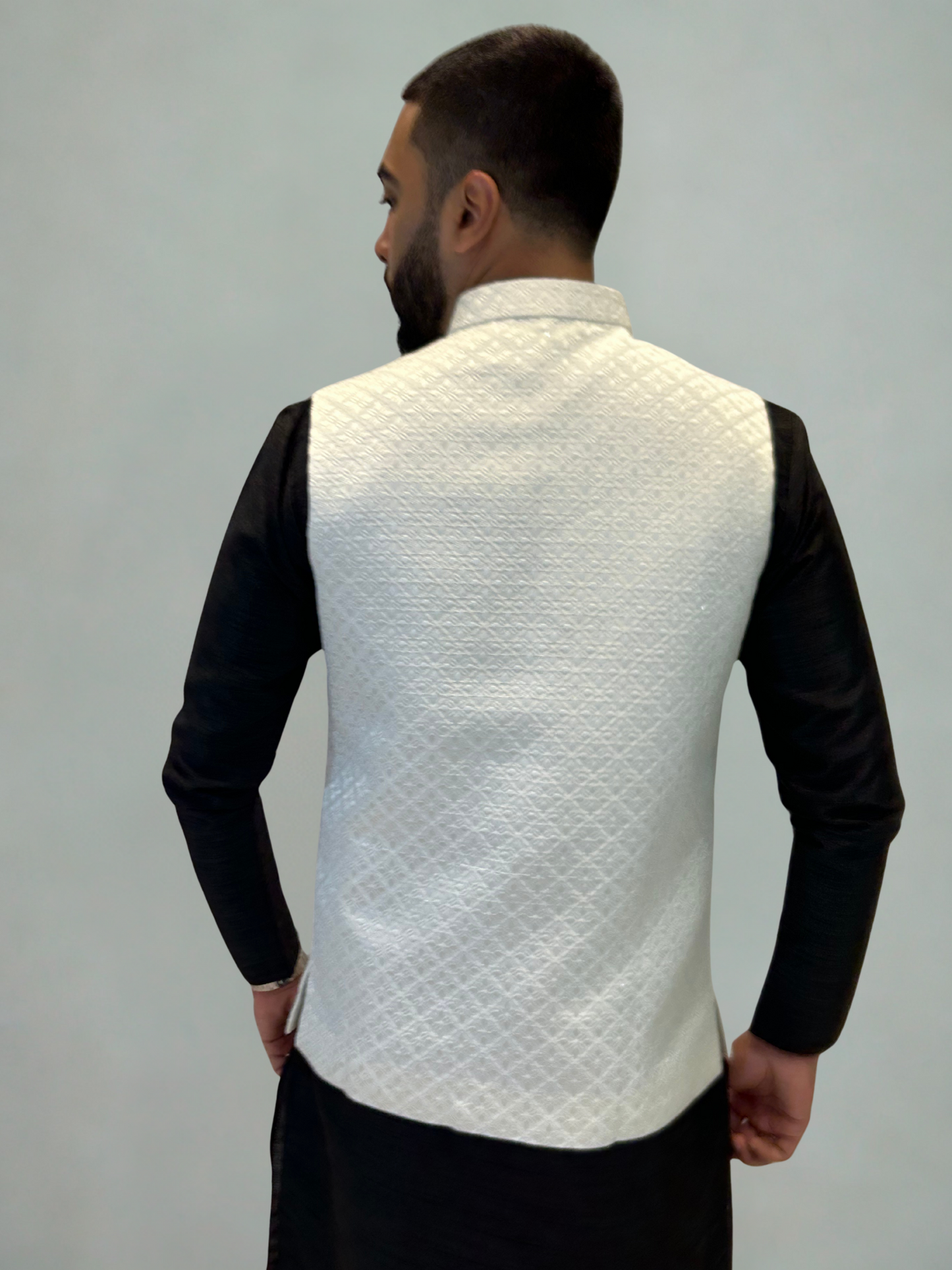 Ivory Patterned Nehru Jacket