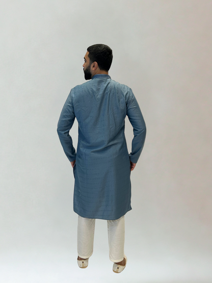 Grey Blue Thread and Sequin Kurta Set