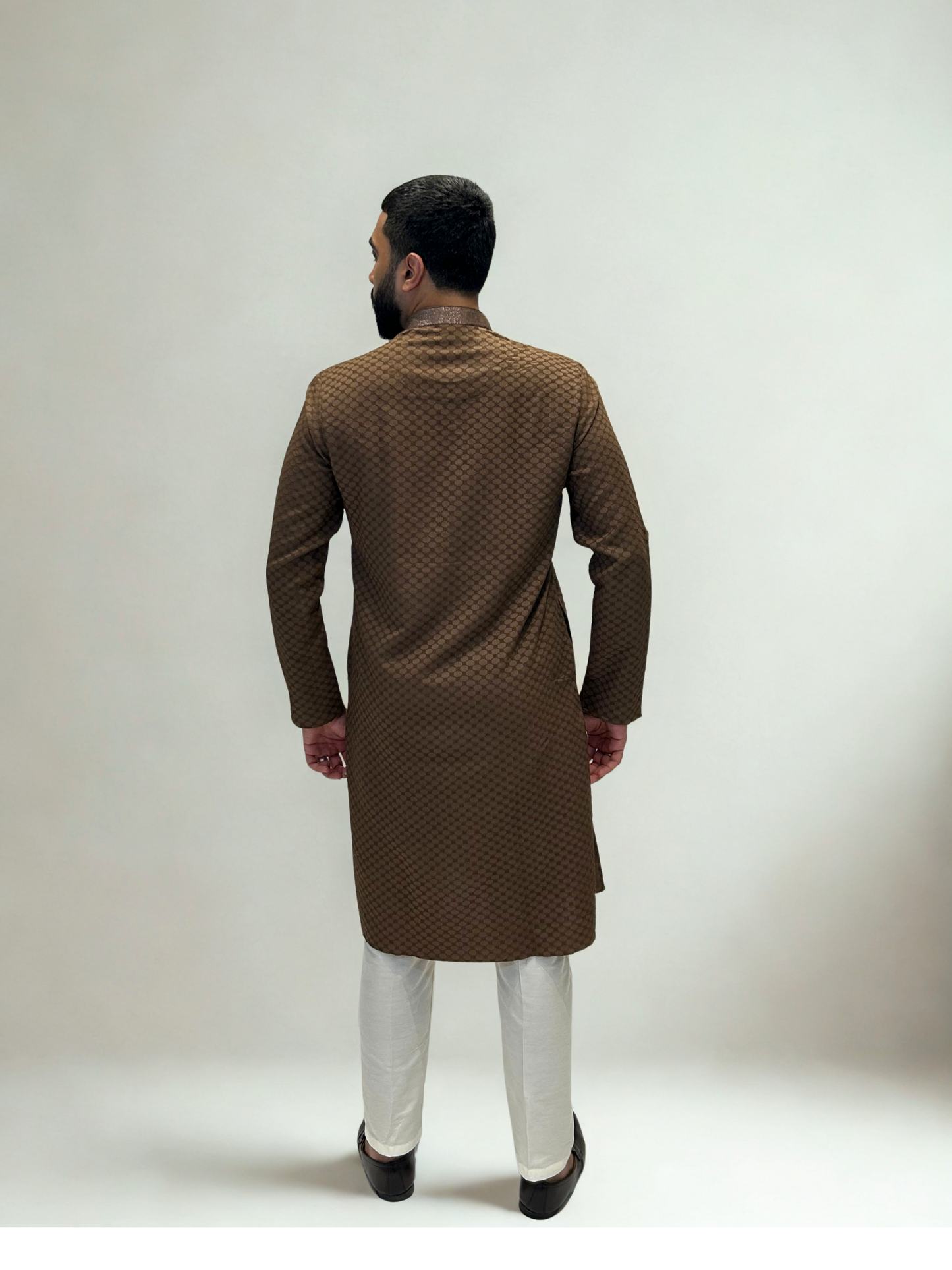 Mocha Brown Self-Jaal Patterned Kurta Set