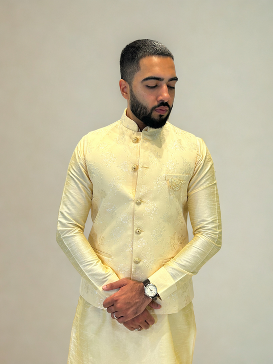 Light Beige Patterned Nehru Jacket