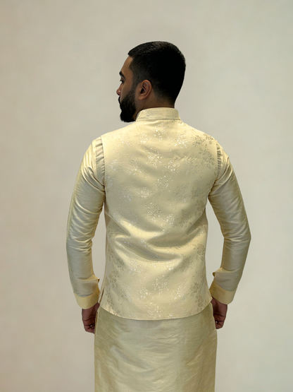 Light Beige Patterned Nehru Jacket