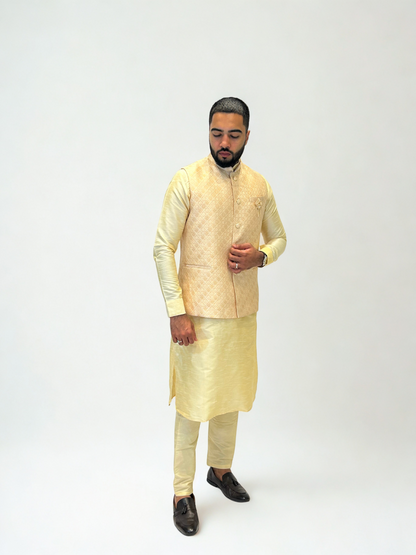 Light Beige Patterned Nehru Jacket