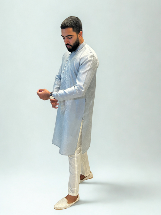 Silver Brocade Kurta Set