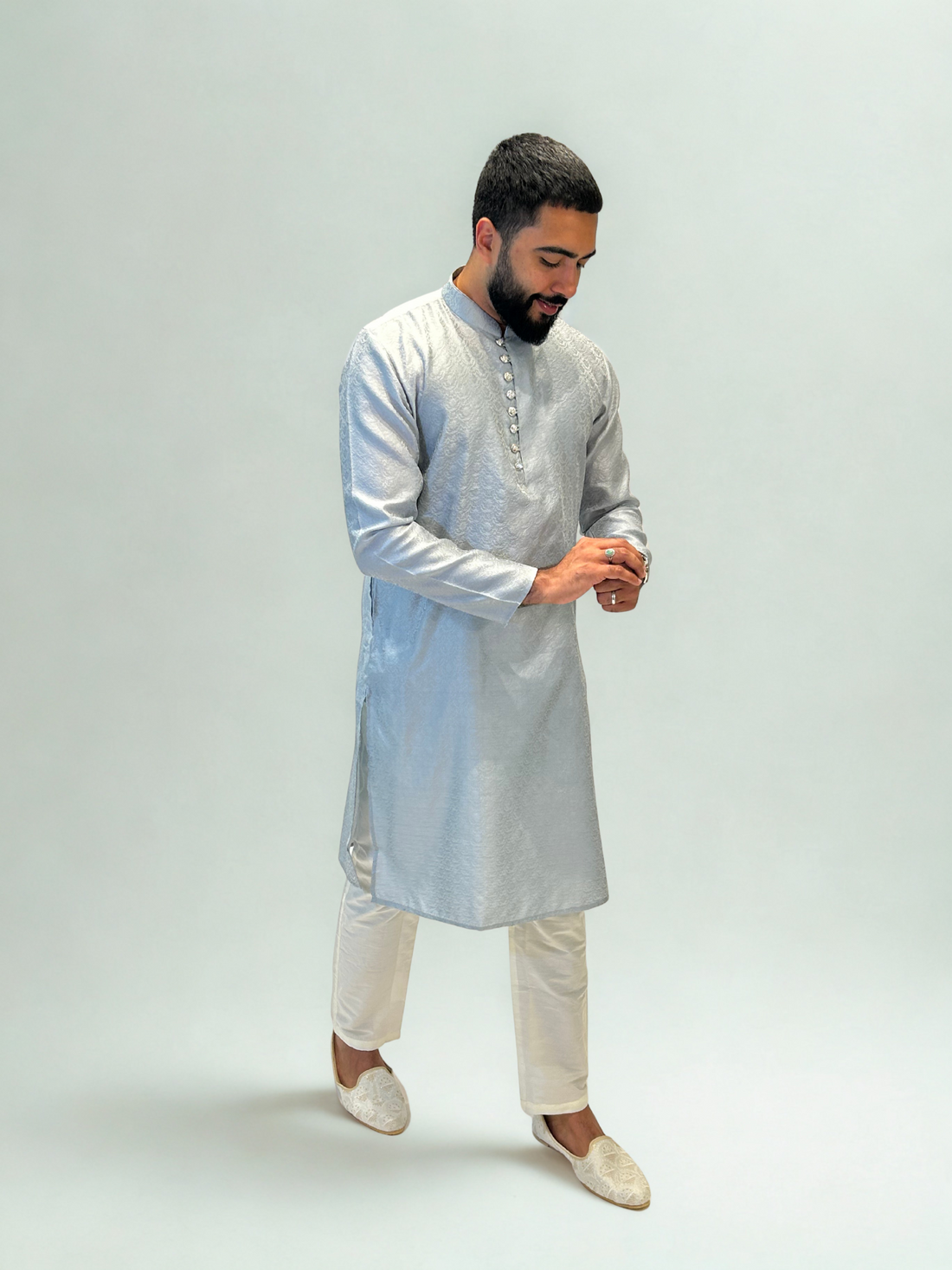Silver Brocade Kurta Set