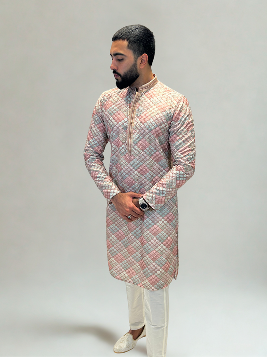 Pastel Mosaic Weave Kurta Set