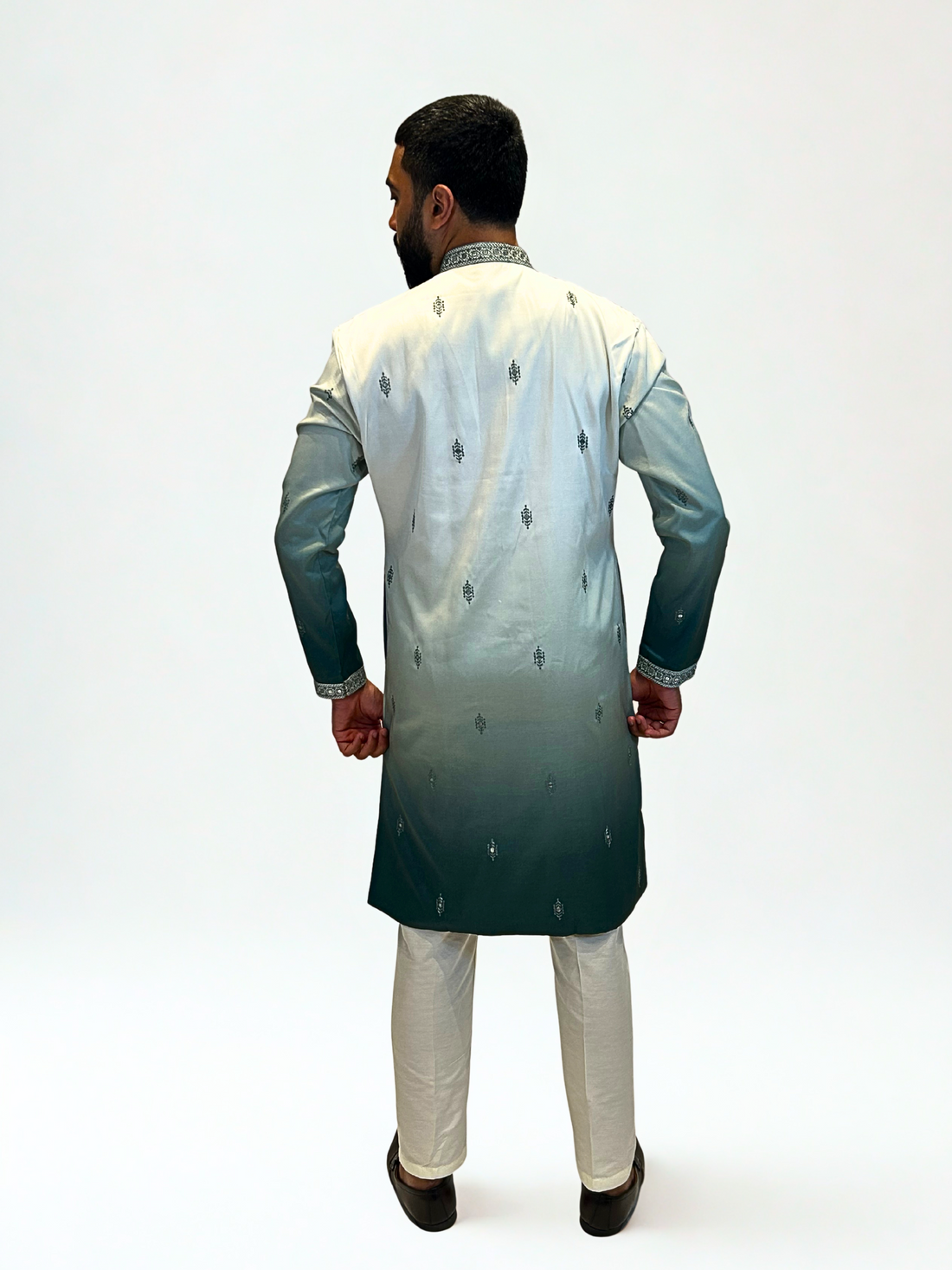 Ivory & Teal Ombre Embroidered Kurta Set