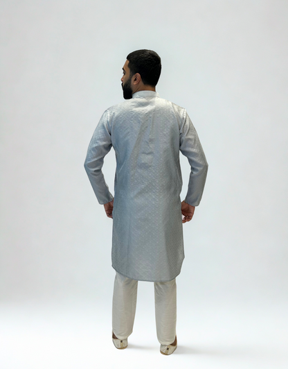 Silver Brocade Kurta Set