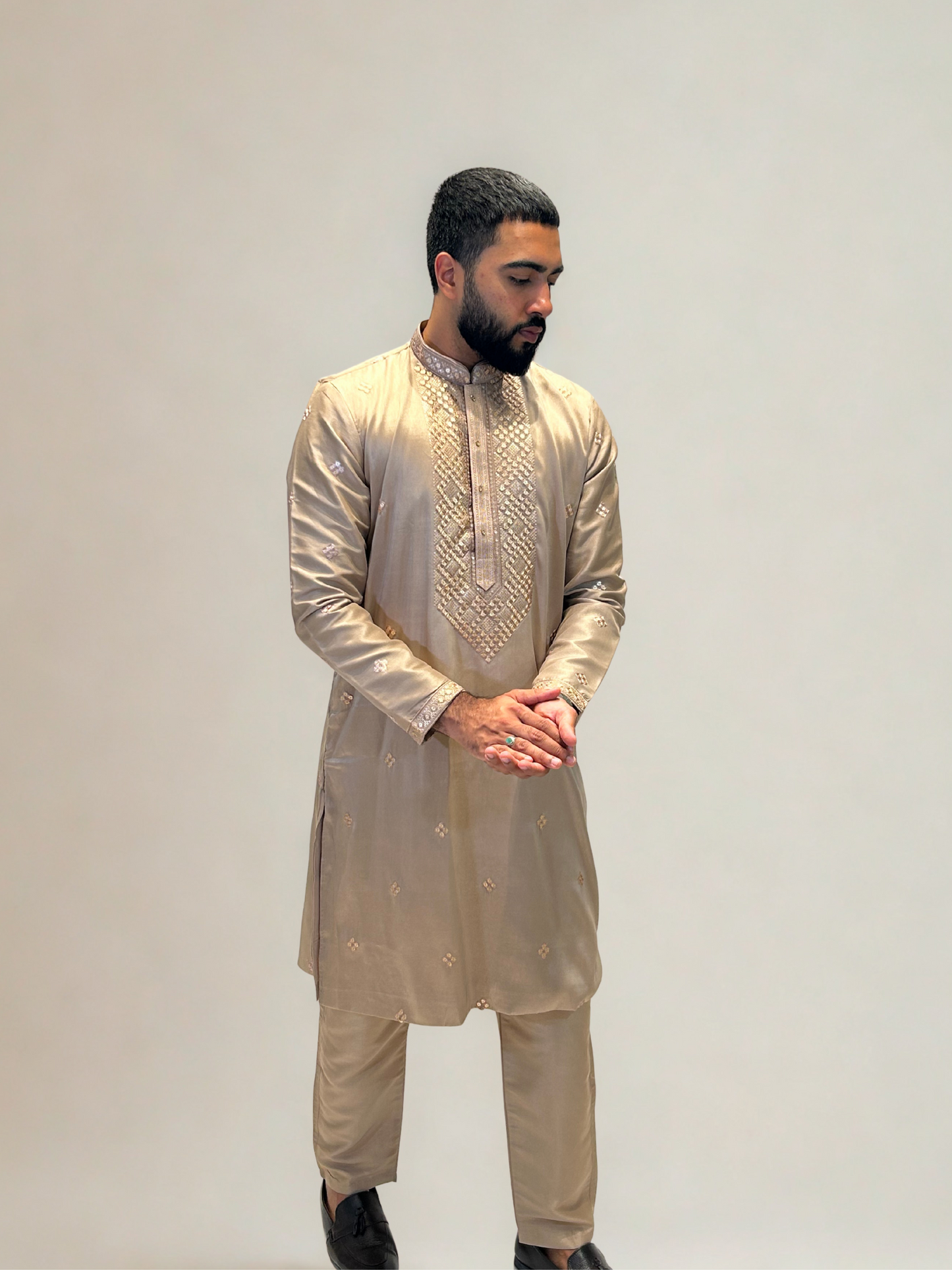 Champagne Gold Embroidered Kurta Set