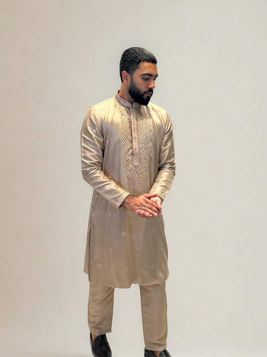 Champagne Gold Embroidered Kurta Set