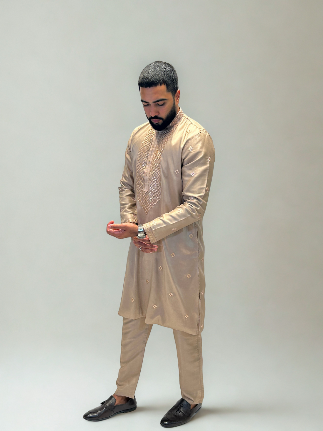 Champagne Gold Embroidered Kurta Set