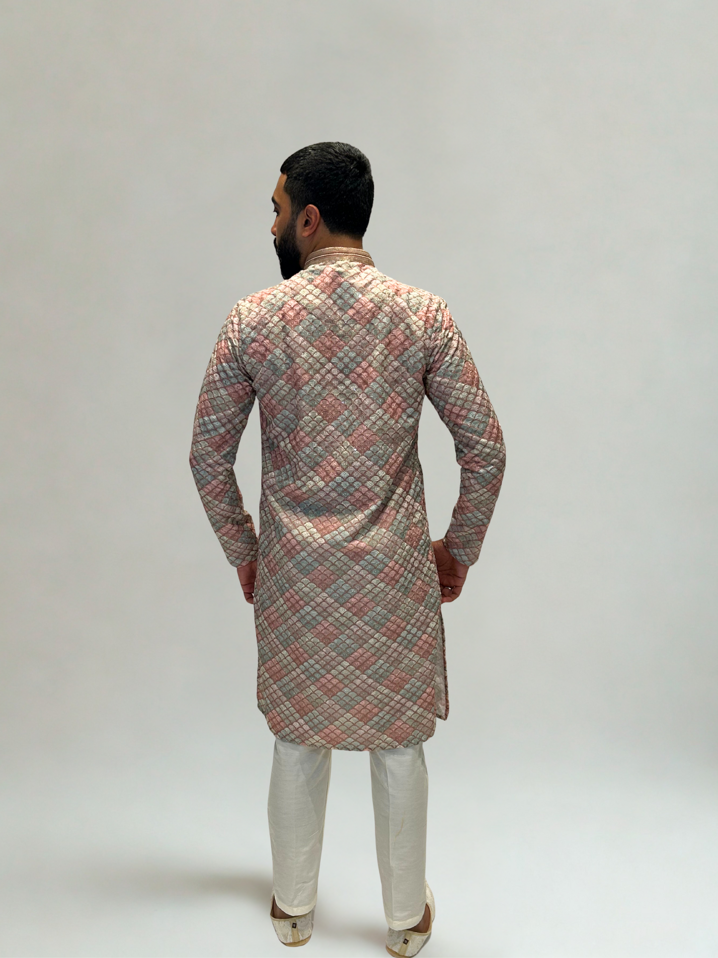 Pastel Mosaic Weave Kurta Set
