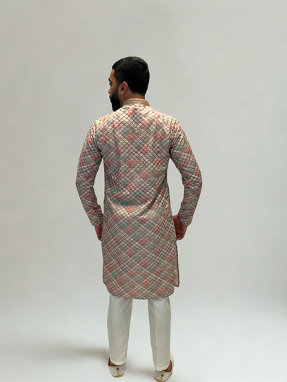 Pastel Mosaic Weave Kurta Set