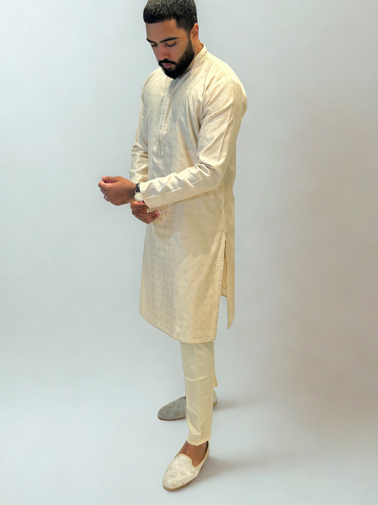 Light Gold Embroidered Kurta Pajama Set