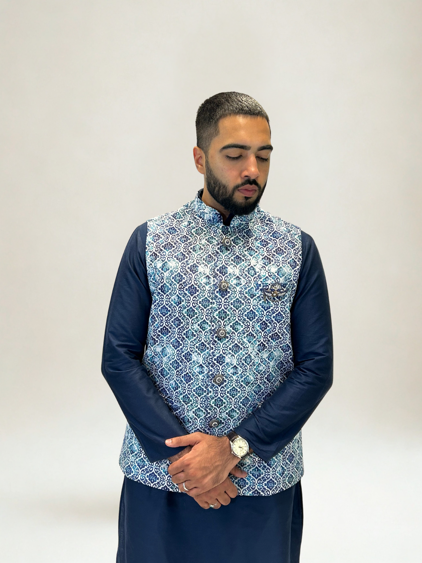 Blue Printed Nehru Jacket