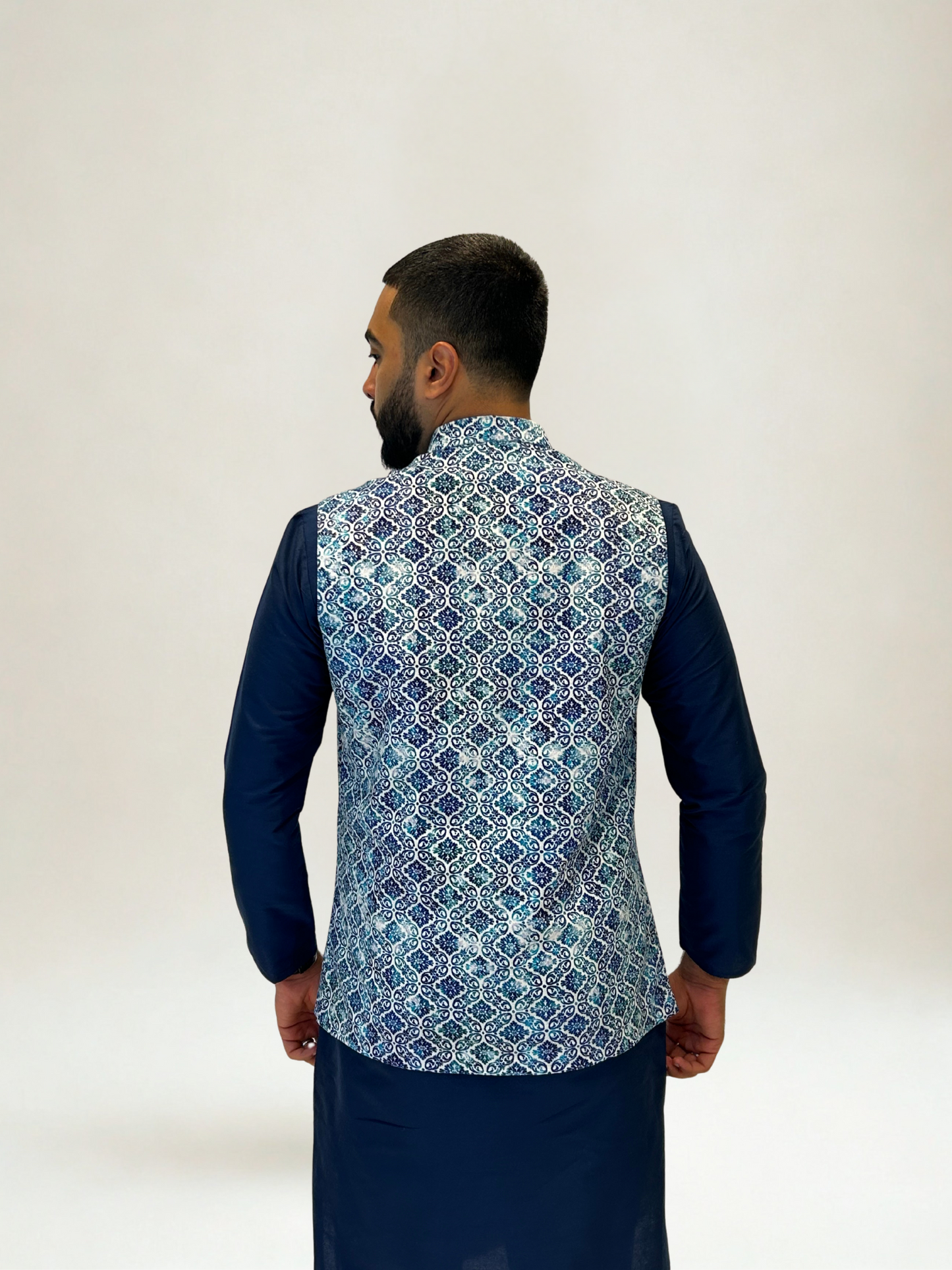 Blue Printed Nehru Jacket
