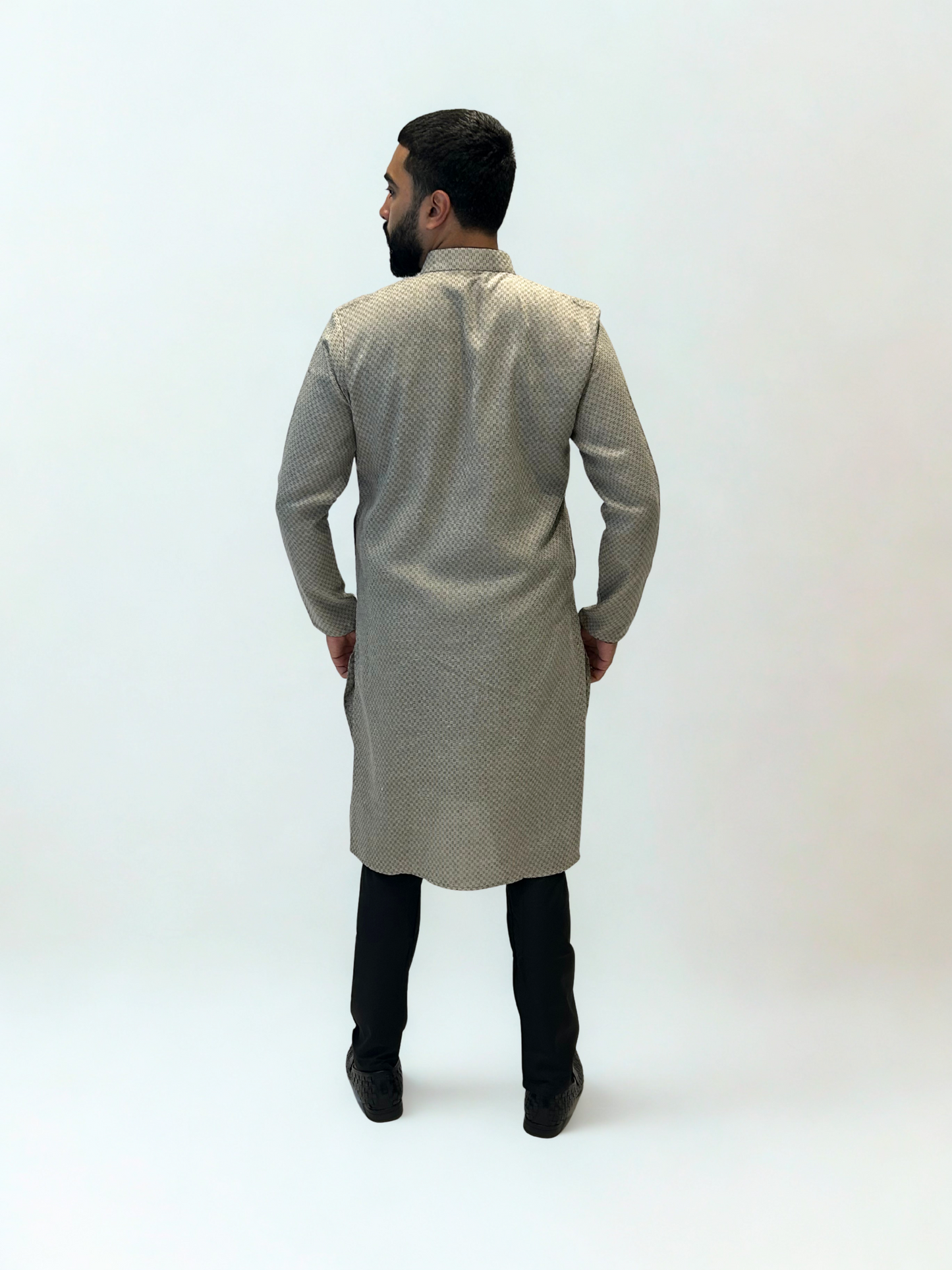 Grey Self Patterned Cotton Kurta Pajama Set