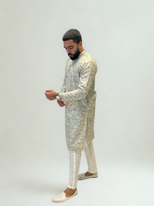 Light Green & Sage Patterned Kurta Pajama