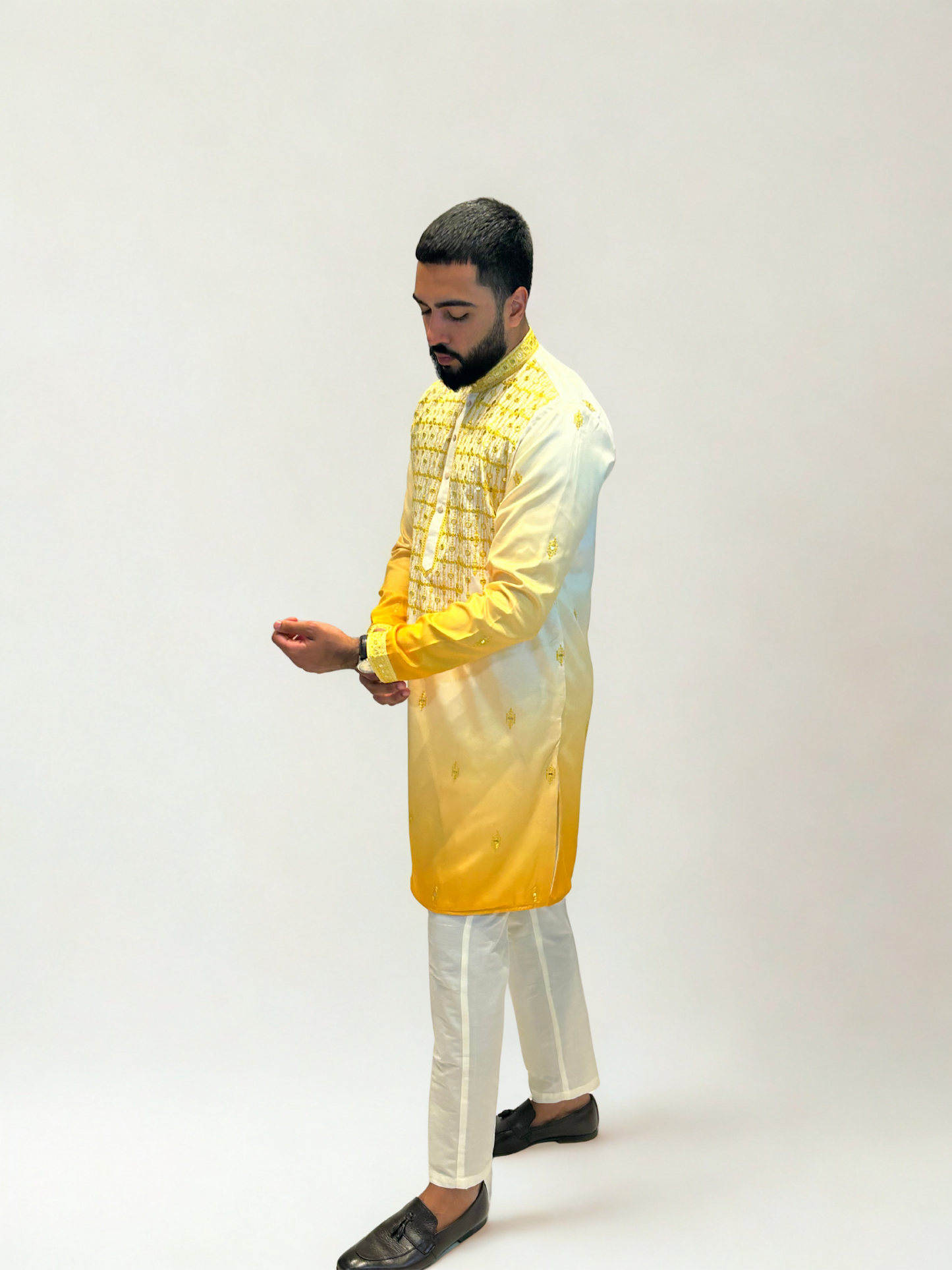 Ivory & Yellow Ombre Embroidered Kurta Set