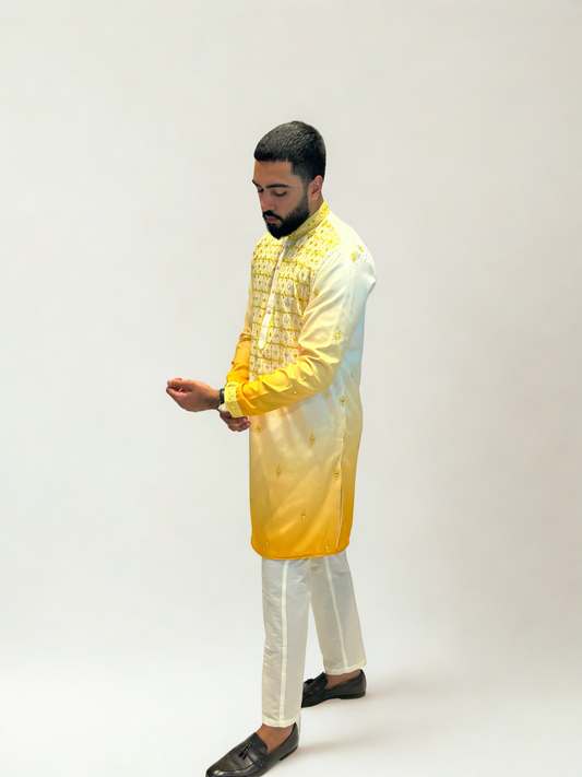 Ivory & Yellow Ombre Embroidered Kurta Set
