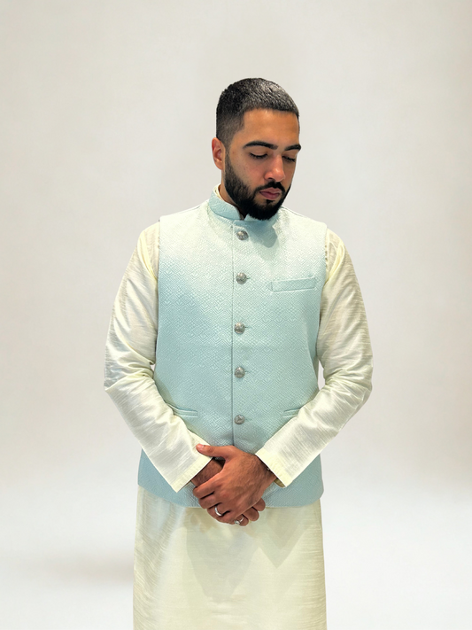 Mint Green Self-Patterned Nehru Jacket