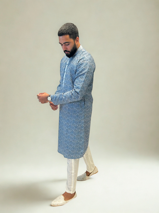 Blue Ikat Patterned Kurta Set