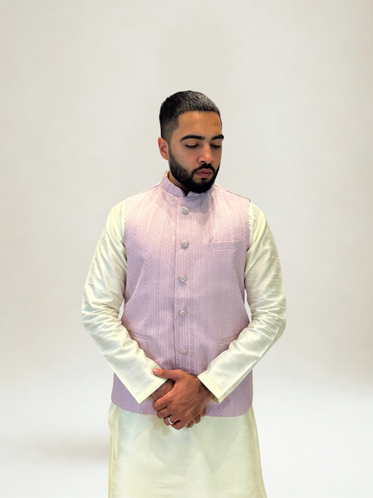 Pastel Pink Patterned Nehru Jacket