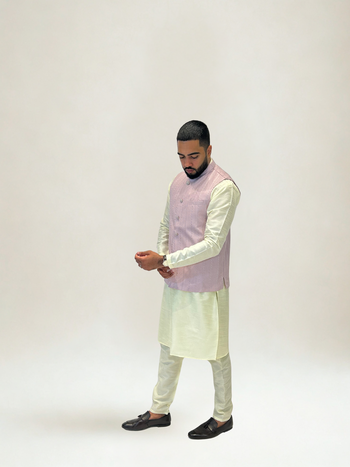 Pastel Pink Patterned Nehru Jacket