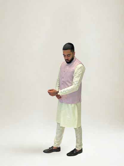 Pastel Pink Patterned Nehru Jacket