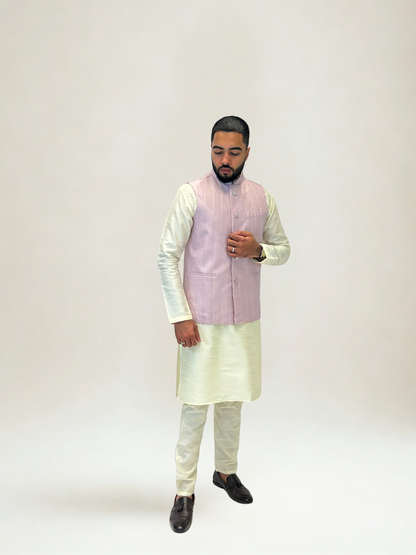 Pastel Pink Patterned Nehru Jacket