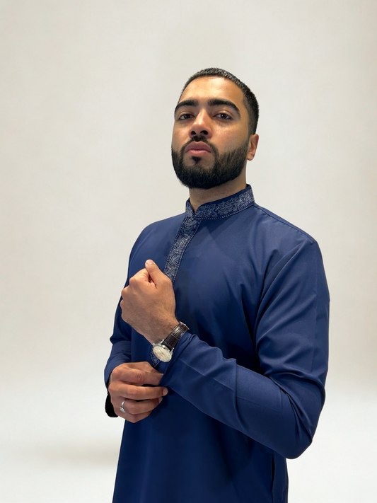 Navy Embroidered Kurta Shalwar Set