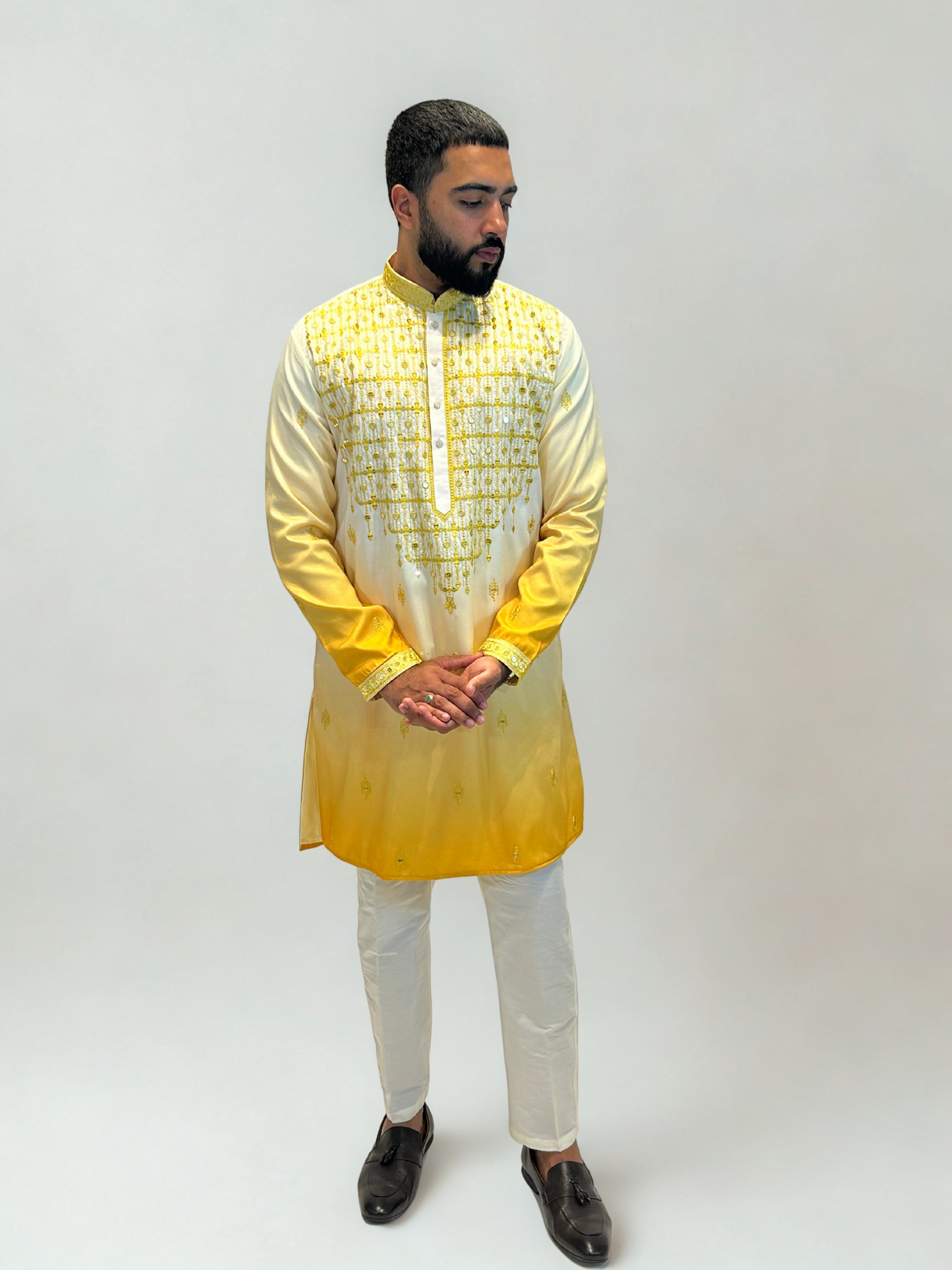 Ivory & Yellow Ombre Embroidered Kurta Set