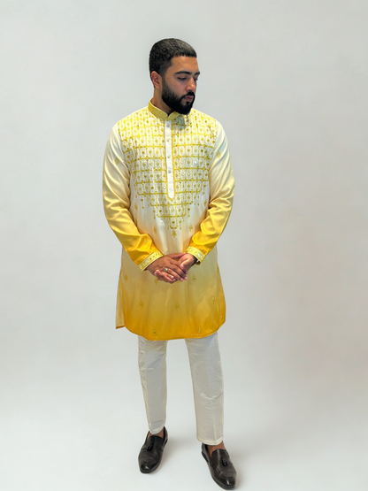 Ivory & Yellow Ombre Embroidered Kurta Set