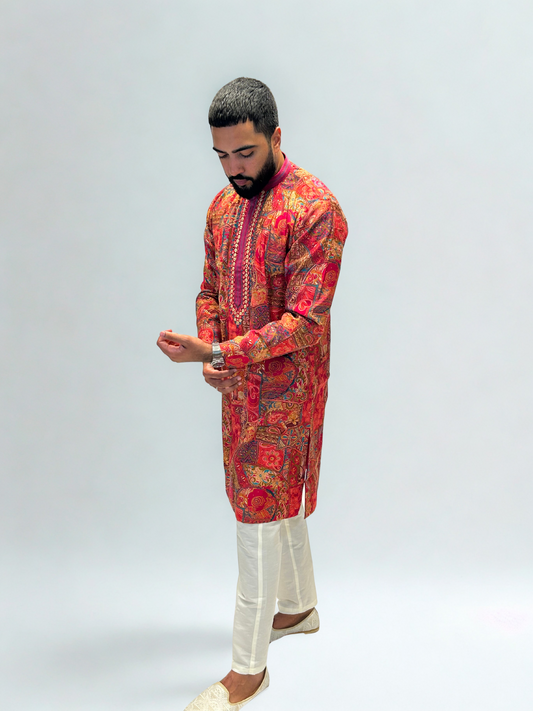 Rani Multicolor Vibrant Printed Mirror Work Kurta Set