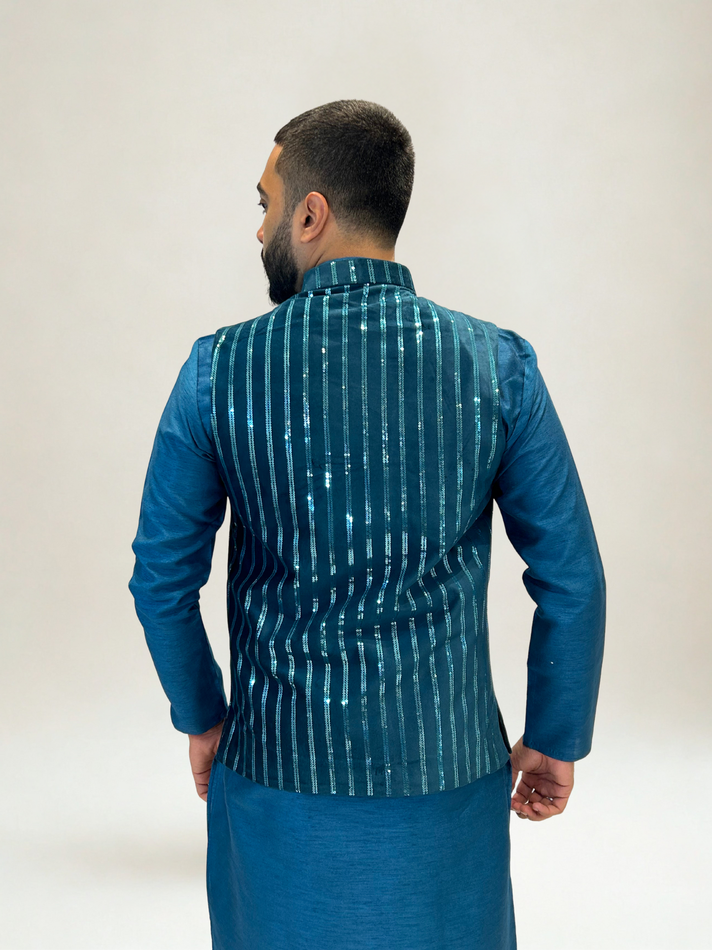Teal Velvet Sequin Nehru Jacket